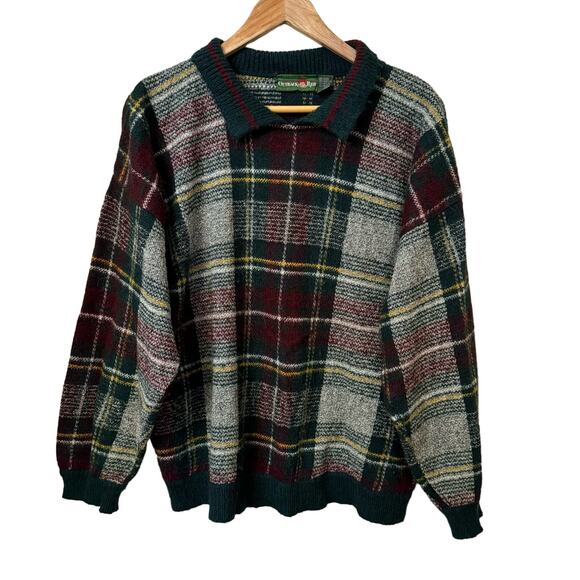 Outback Red Sweaters - Vintage Outback Red Wool Mohair Tartan Women's size Small Collar Plaid Sweater